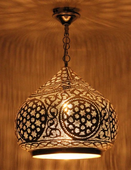 Lustre marocain en cuivre argenté ottoman GT, 19 po