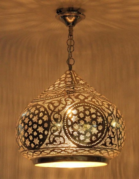 Lustre marocain en cuivre argenté ottoman GT, 19 po
