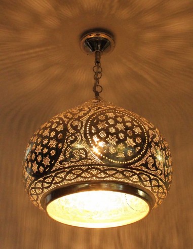 Lustre marocain en cuivre argenté ottoman GT,...