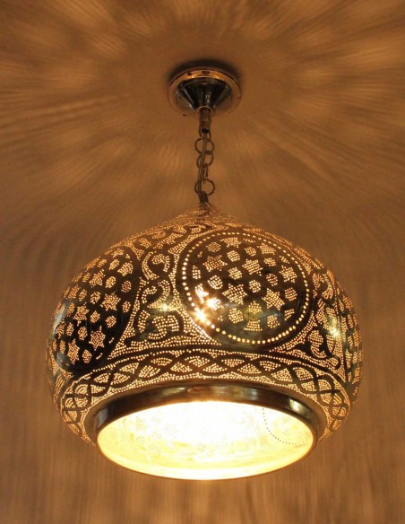 Moroccan Silver Copper Ottoman Chandelier GT, 19 in