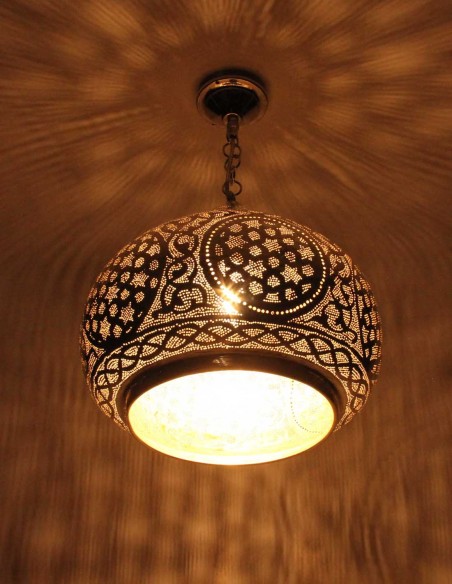 Lustre marocain en cuivre argenté ottoman GT, 19 po