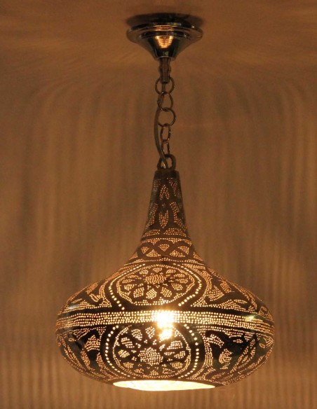Lustre marocain en cuivre argenté ottoman PT, 19 po