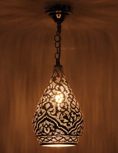 Lustre marocain en cuivre argenté Damaa PT, 17 po