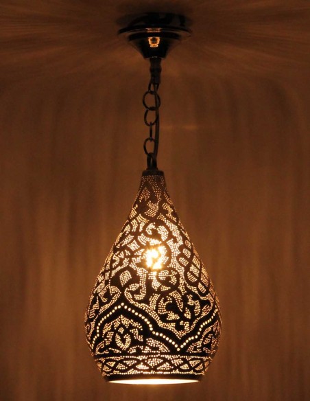 Lustre marocain en cuivre argenté Damaa PT, 17 po