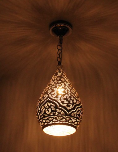 Lustre marocain en cuivre argenté Damaa PT, 17 po