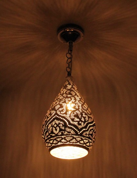 Lustre marocain en cuivre argenté Damaa PT, 17 po