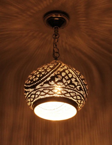 Lustre marocain en cuivre argenté ottoman PTT,...