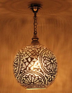 Lustre marocain en cuivre argenté rond TM, 20 po