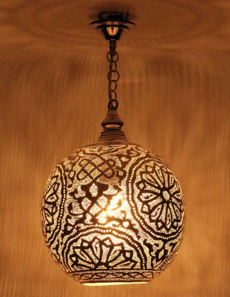 Lustre marocain en cuivre argenté rond TM, 20 po