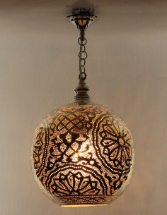 Lustre marocain en cuivre argenté rond TM, 20 po 2
