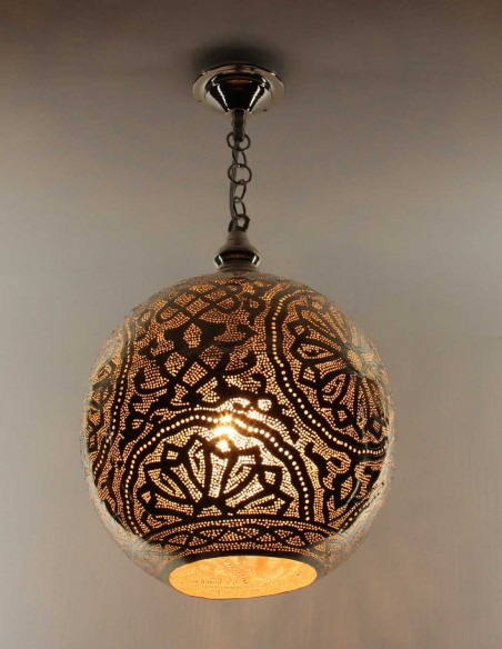 Lustre marocain en cuivre argenté rond TM, 20 po