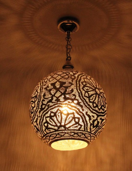 Lustre marocain en cuivre argenté rond TM, 20 po