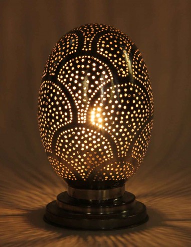 Lampe de table marocaine en cuivre argenté, œuf...