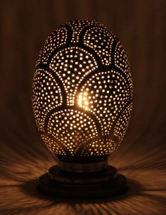 Moroccan Silver Copper Egg Table Lamp PT, 10.5 in