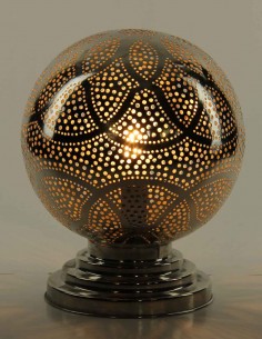 Lampe de table marocaine en cuivre argenté, rond PT, 10,5 po 2