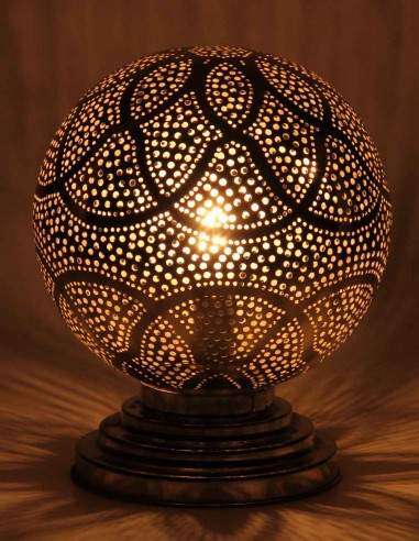 Moroccan Silver Copper Round Table Lamp PT,...