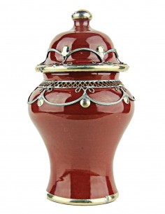 Moroccan sugar bowl, burgundy with metal trim, large