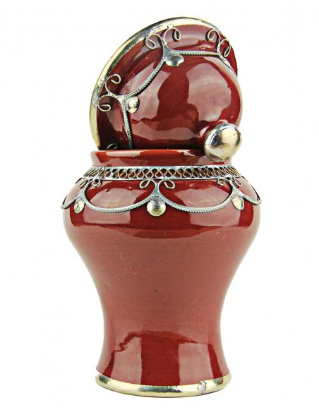 Moroccan sugar bowl, burgundy with metal trim, large