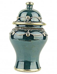 Sucrier marocain bleu canard cerclé de métal, grand modèle