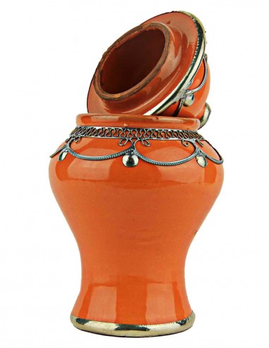Moroccan sugar bowl, orange with metal trim, large