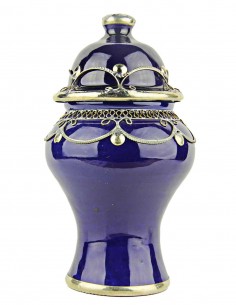 Sucrier marocain bleu roi cerclé de métal, grand modèle