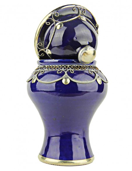 Sucrier marocain bleu roi cerclé de métal, grand modèle