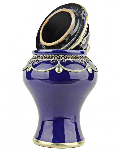 Sucrier marocain bleu roi cerclé de métal,...