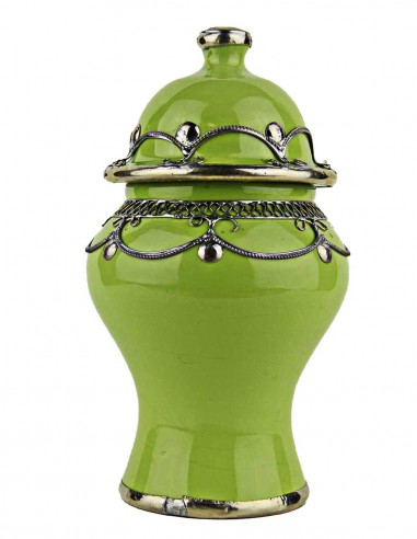 Moroccan sugar bowl, lime green with metal...