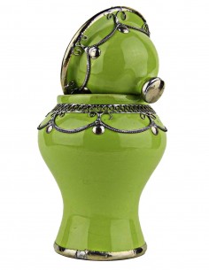 Moroccan sugar bowl, lime green with metal trim, large 2