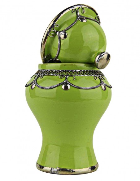 Moroccan sugar bowl, lime green with metal trim, large