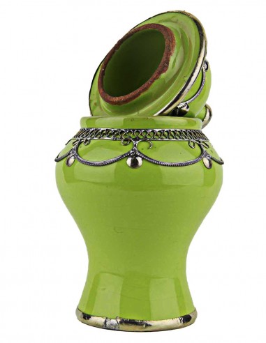 Moroccan sugar bowl, lime green with metal...