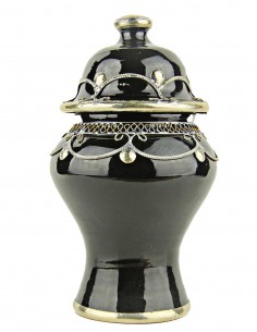 Moroccan sugar bowl, black with metal trim, large