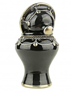 Moroccan sugar bowl, black with metal trim, large 2