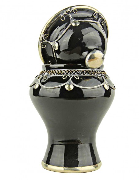 Sucrier marocain noir cerclé de métal, grand modèle