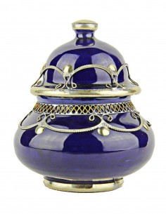 Sucrier marocain bleu roi cerclé de métal, petit modèle