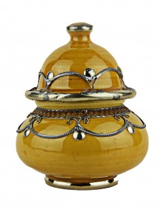 Sucrier marocain moutarde cerclé de métal, petit modèle