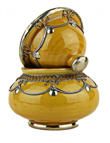 Moroccan sugar bowl, mustard with metal trim, small