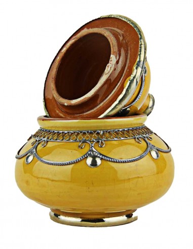 Sucrier marocain moutarde cerclé de métal,...