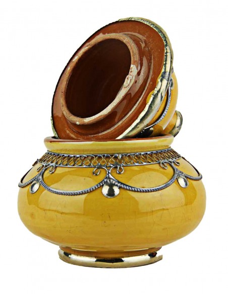 Sucrier marocain moutarde cerclé de métal, petit modèle