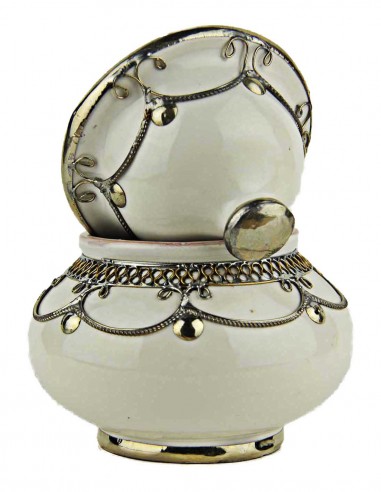 Sucrier marocain blanc cerclé de métal, petit...