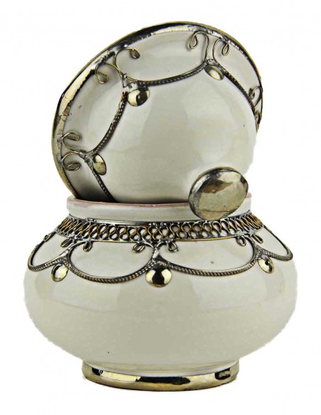 Sucrier marocain blanc cerclé de métal, petit modèle