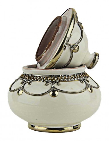 Sucrier marocain blanc cerclé de métal, petit...