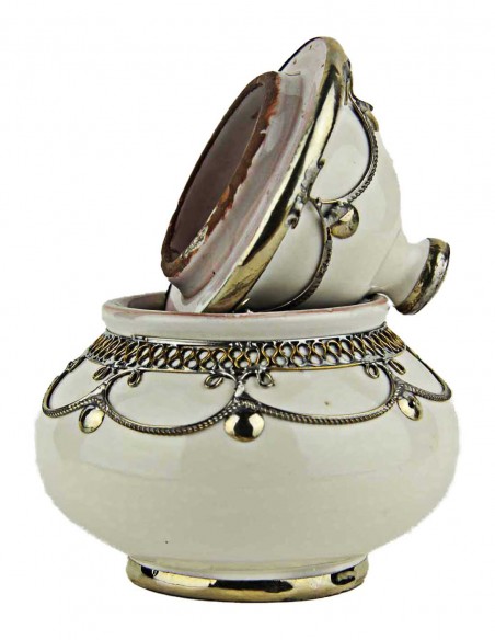 Sucrier marocain blanc cerclé de métal, petit modèle