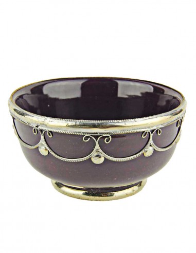 Moroccan aubergine bowl with silver metal trim,...