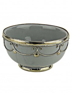 Bol marocain gris cerclé de métal argenté, 4,5 po