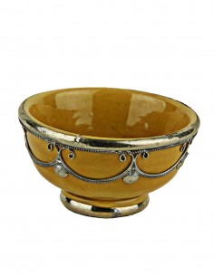 Bol marocain moutarde cerclé de métal argenté, 3,5 po