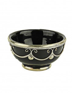 Bol marocain noir cerclé de métal argenté, 3,5 po