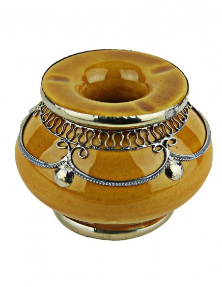 Moroccan ashtray T1, ochre with silver filigree