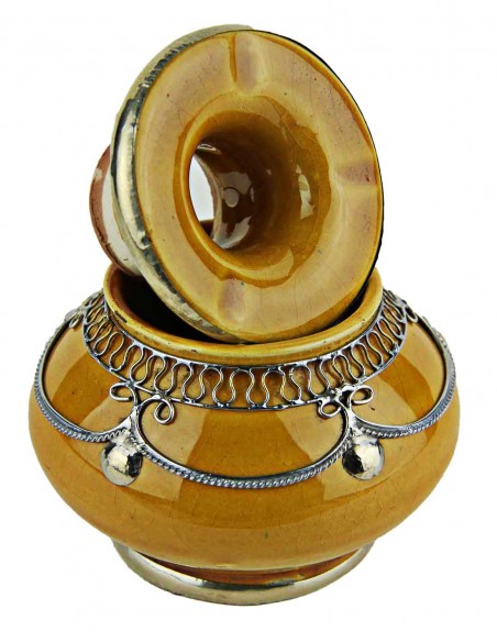 Moroccan ashtray T1, ochre with silver filigree