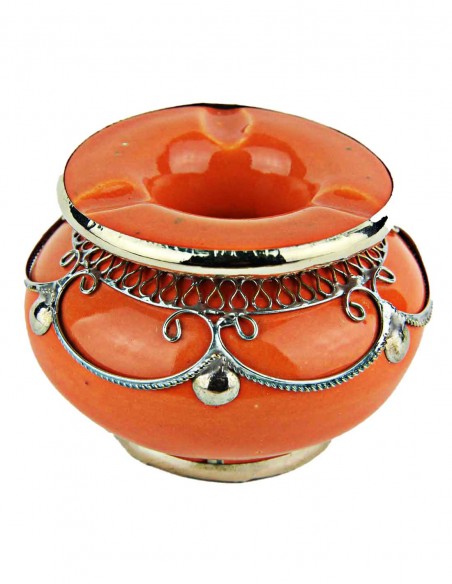 Cendrier marocain T1 orange à filigrane argenté